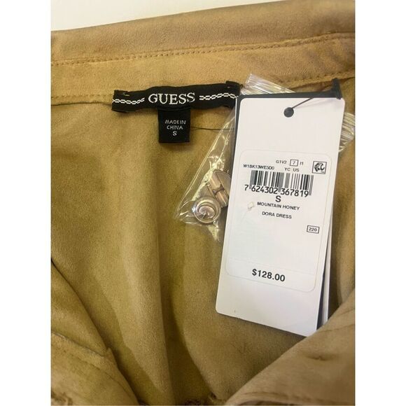 Guess Faux Suede Mustard Tan Long  Sleeve Button Up Cowgirl Western Dress Size S - Picture 4 of 8
